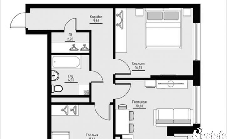 2-комн квартира в новом доме Комсомольский пр-кт, 92,  д. 92