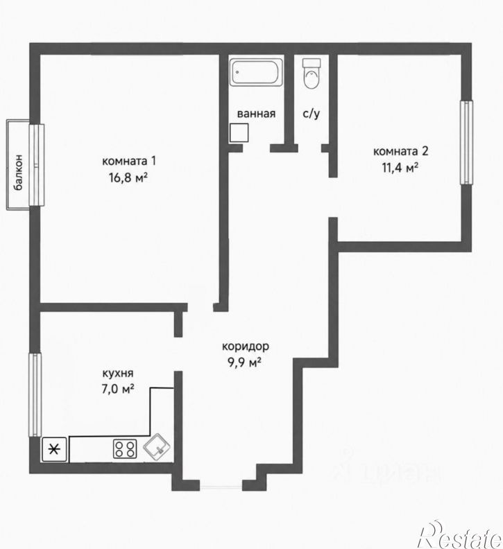 2-комн квартира Юбилейный проспект, 13Б,  д. 13Б